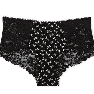 VS PINK Lace Trim Pure Black Bow Print Size Medium- NWT